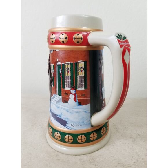 Budweiser Beer Stein Mug Hometown Holiday 1993 Handcrafted 7" Brazil Ceramarte - Picture 6 of 12